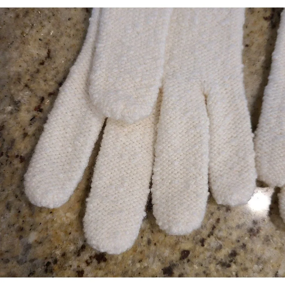 Vintage Size M/L Cotton? Wool? White Textured Stretch Gloves. Wrist Detail 8